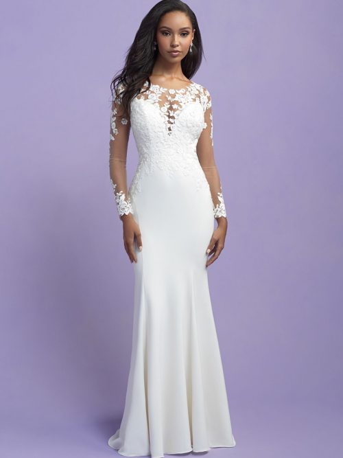 3409 Allure Romance lace illusion sleeves sheath Gown