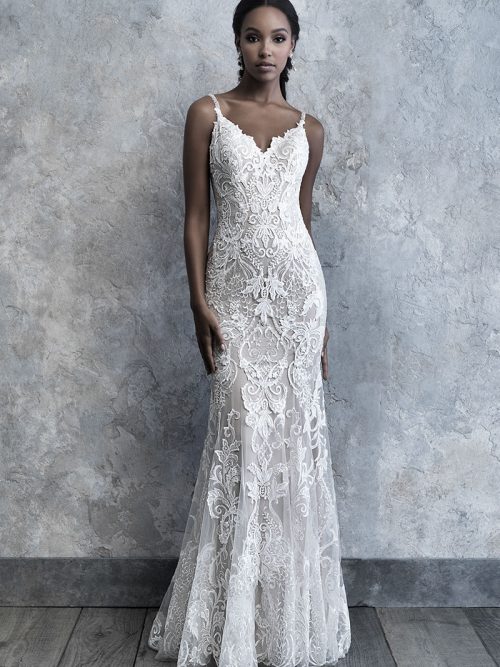 MJ520 Madison James Lacy Sheath Wedding Dress