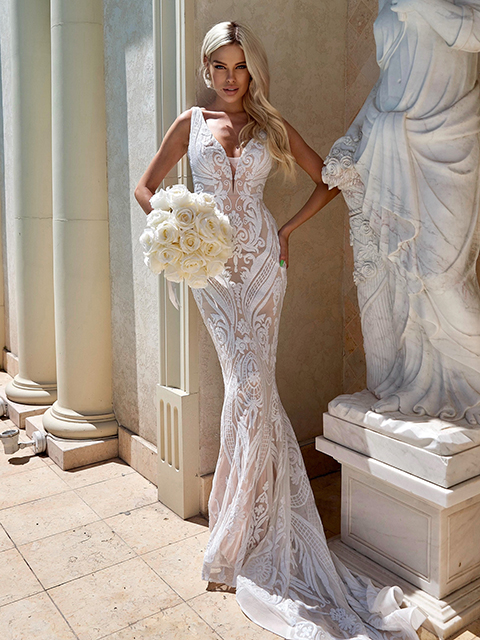 BA999 Tina Holly Spaghetti Straps Wedding Dress