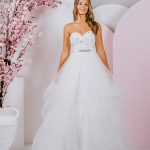 G259 Strapless Debutante Gown with gorgeous sparkles on the bodice