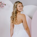 G275A Corset fitted bodice with white pearls and full tulle skirt