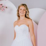 G275A Corset fitted bodice with white pearls and full tulle skirt