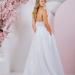G287 Sweet A-Line silhouette in satin with flattering waist and straps