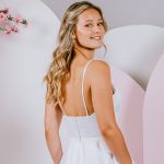 G287 Sweet A-Line silhouette in satin with flattering waist and straps