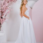 G287 Sweet A-Line silhouette in satin with flattering waist and straps