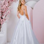G289 Simple elegant mikado gown with straps and low back
