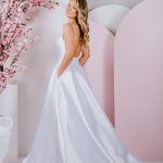 G289 Simple elegant mikado gown with flattering waistline and v neck