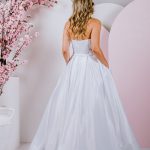 G293 ballgown with A dramatic, squared neckline, mikado fabric and exposed boning