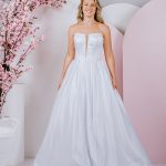 G293 ballgown with A dramatic, squared neckline, mikado fabric and exposed boning