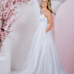 G293 ballgown with A dramatic, squared neckline, mikado fabric and exposed boning