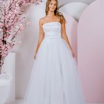 G297 Featured strapless neckline gown with cute bow at waist