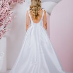 G298 Beautiful mikado gown with sweet bows on the shoulder and deep v neckline