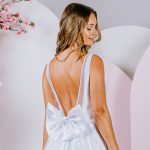 G299 Featured bow on the low back with v neck and mikado ballgown