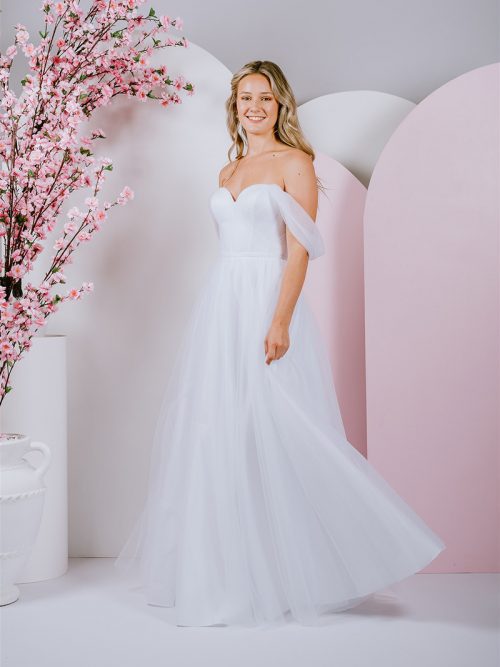 G302L LINED Dreamy soft draped sleeves with elegant, pleated tulle bodice with exposed boning