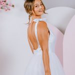 G304 Beautiful silhouette gown with sweet bows on the shoulder