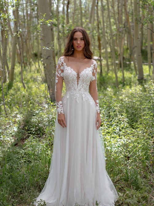F227 'Lila' Wilderly Bridals lace leaves and flowers scatter A-line gown