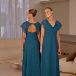 TO2498 Tania Olsen Hudson Bridesmaid Dress a V-neckline with cross-over pleated detailing